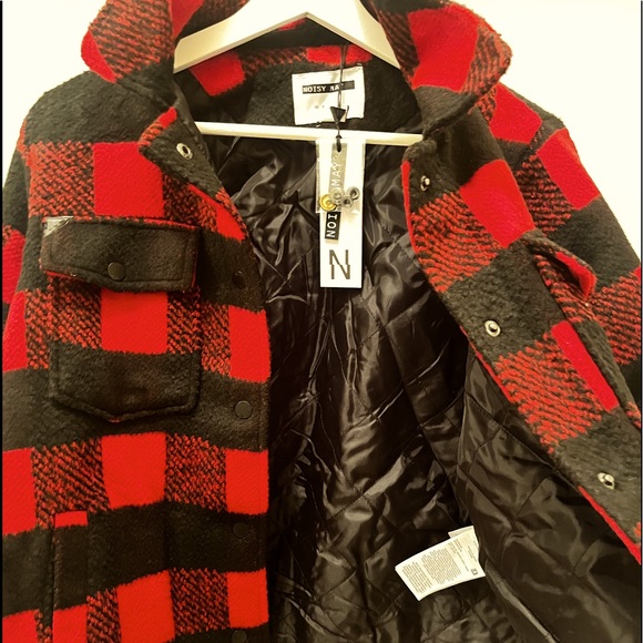 NWT | Womens Noisy May Flannel Jacket | Black & Red - Picture 2 of 16